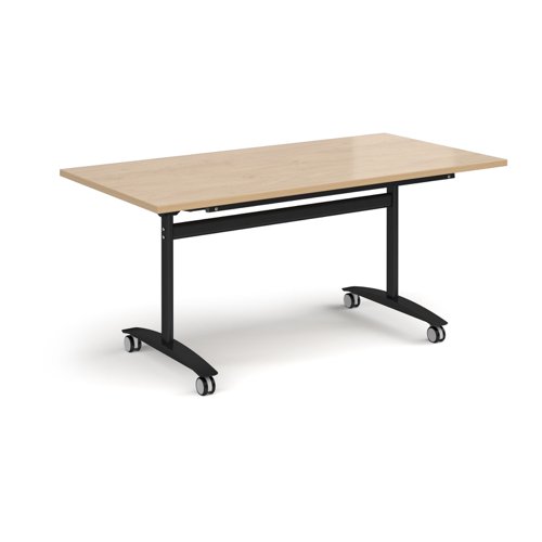 Rectangular deluxe flip top meeting table with black frame 1600mm x 800mm -Kendal oak