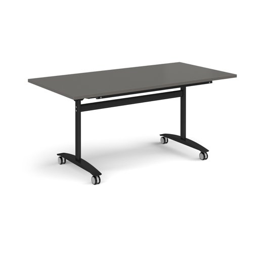 Rectangular deluxe flip top meeting table with black frame 1600mm x 800mm - Onyx Grey