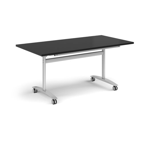 Rectangular deluxe flip top meeting table with silver frame 1600mm x 800mm - Black