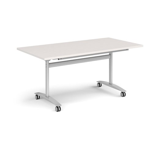 Rectangular deluxe flip top meeting table with silver frame 1600mm x 800mm - Light Grey