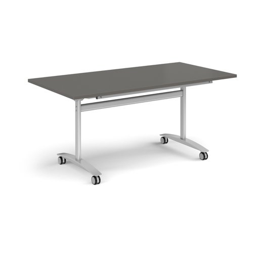 Rectangular deluxe flip top meeting table with silver frame 1600mm x 800mm - Onyx Grey