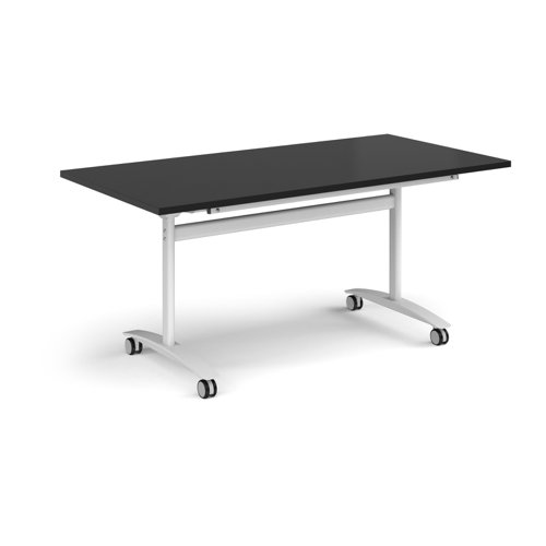 Rectangular deluxe flip top meeting table with white frame 1600mm x 800mm - Black