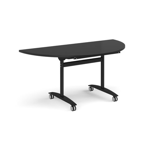 Semi circular deluxe flip top meeting table with black frame 1600mm x 800mm - Black