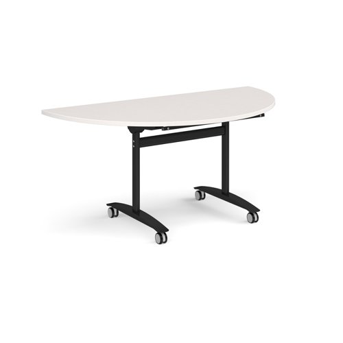 Semi circular deluxe flip top meeting table with black frame 1600mm x 800mm - Light Grey