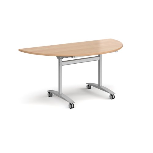 Semi circular deluxe fliptop meeting table with silver frame 1600mm x 800mm - beech DFLPS-S-B Buy online at Office 5Star or contact us Tel 01594 810081 for assistance