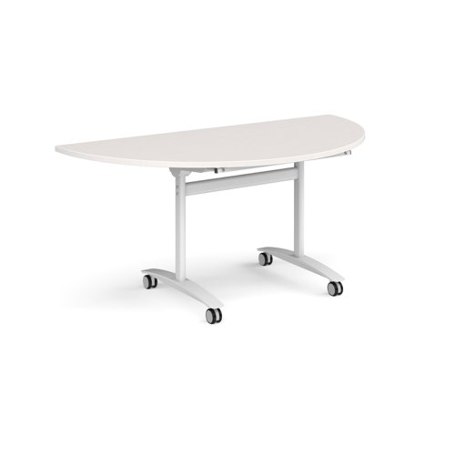 Semi circular deluxe flip top meeting table with white frame 1600mm x 800mm - Light Grey