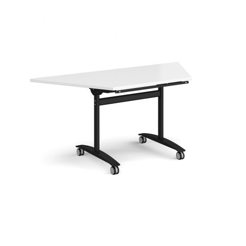 Trapezoidal deluxe fliptop meeting table with black frame 1600mm x 800mm - white