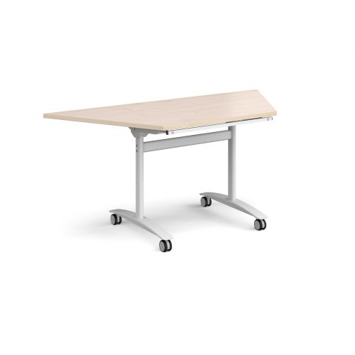 Trapezoidal deluxe fliptop meeting table with white frame 1600mm x 800mm - maple
