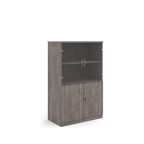 Deluxe combination unit with glass upper doors 1600mm high with 3 shelves - Grey Oak