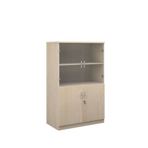 Deluxe combination unit with glass upper doors 1600mm high with 3 shelves - maple