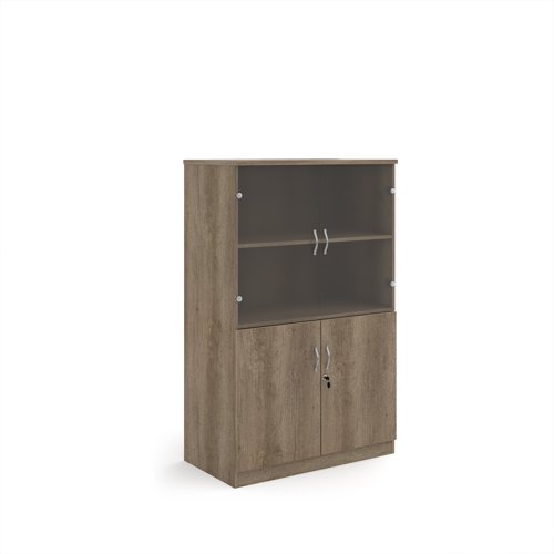 Deluxe combination unit with glass upper doors 1600mm high with 3 shelves - Nebraska Oak