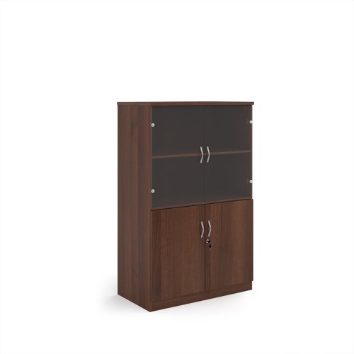 Deluxe combination unit with glass upper doors 1600mm high with 3 shelves - Walnut