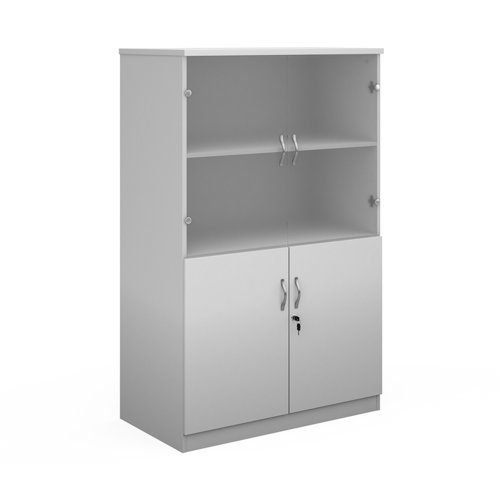 Deluxe combination unit with glass upper doors 1600mm high with 3 shelves - white  DG16WH