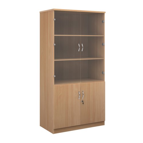 Deluxe combination unit with glass upper doors 2000mm high with 4 shelves - beech