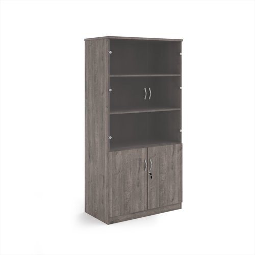Deluxe combination unit with glass upper doors 2000mm high with 4 shelves - Grey Oak