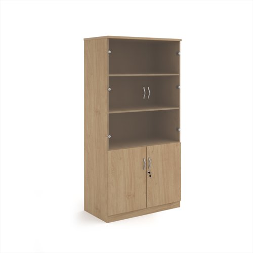 Deluxe combination unit with glass upper doors 2000mm high with 4 shelves - Kendal Oak