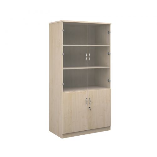 Deluxe combination unit with glass upper doors 2000mm high with 4 shelves - maple