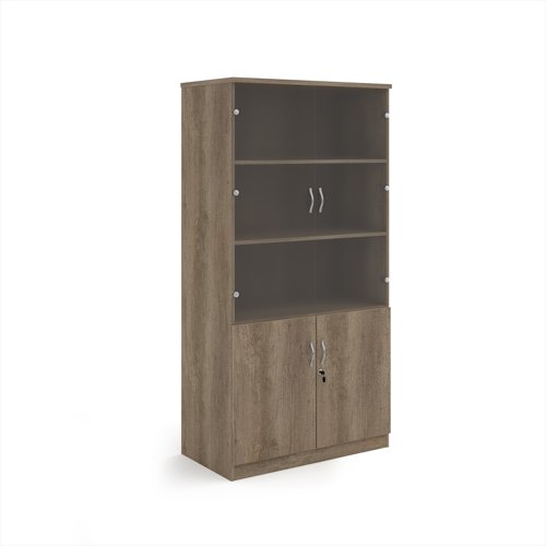 Deluxe combination unit with glass upper doors 2000mm high with 4 shelves - Nebraska Oak