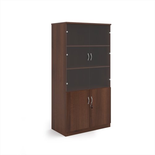 Deluxe combination unit with glass upper doors 2000mm high with 4 shelves - Walnut