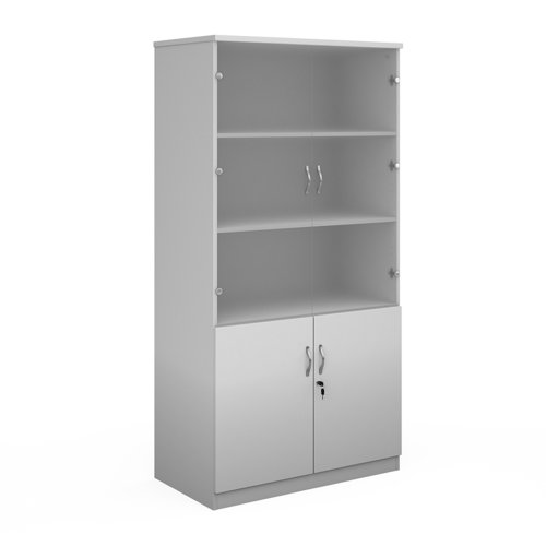 Deluxe combination unit with glass upper doors 2000mm high with 4 shelves - white DG20WH Buy online at Office 5Star or contact us Tel 01594 810081 for assistance