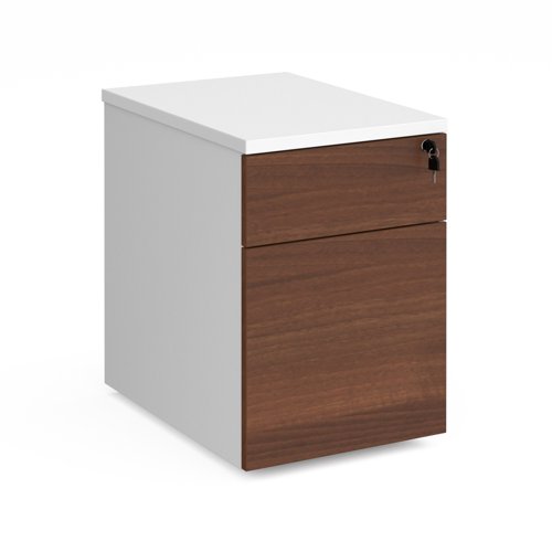 Duo 2 drawer mobile pedestal 600mm deep - white with walnut drawers