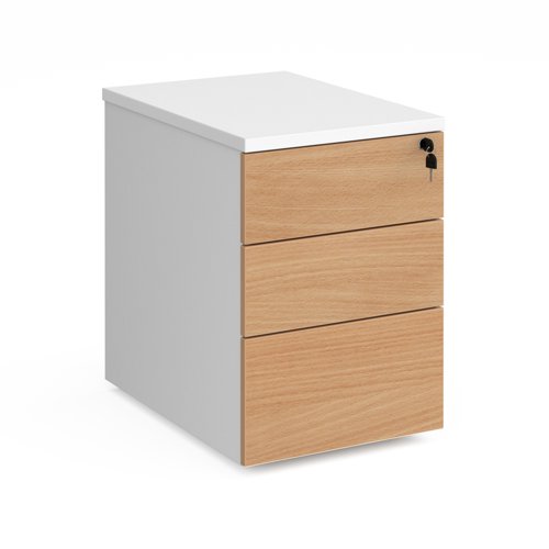 Duo 3 drawer mobile pedestal 600mm deep - white with beech drawers