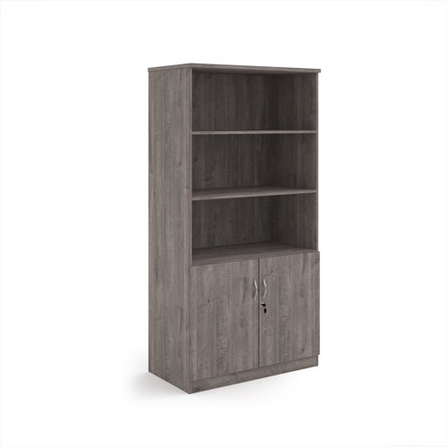 Deluxe combination unit with open top 2000mm high with 4 shelves - Grey Oak