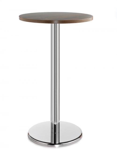 Pisa circular poseur table with round chrome base 600mm - walnut