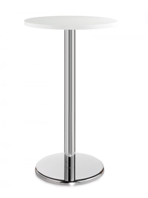 Pisa circular poseur table with round chrome base 800mm - white