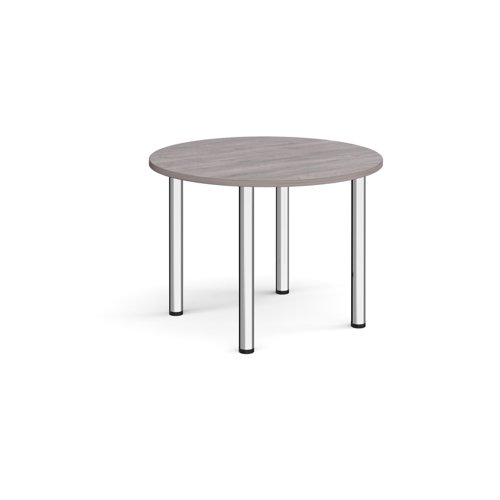 Circular chrome radial leg meeting table 1000mm - grey oak