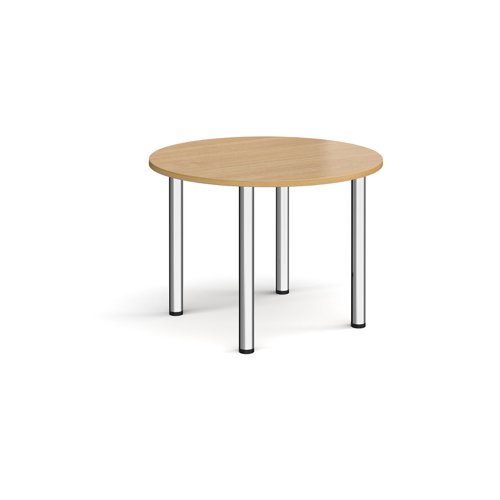 Circular chrome radial leg meeting table 1000mm - oak