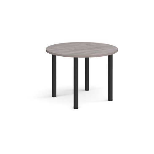 Circular black radial leg meeting table 1000mm - grey oak