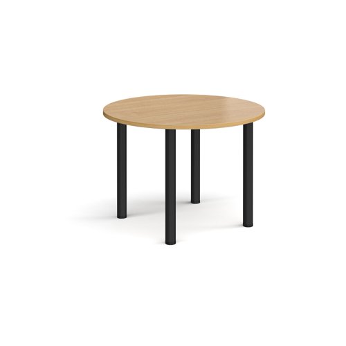 Circular black radial leg meeting table 1000mm - oak