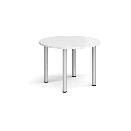 Circular silver radial leg meeting table 1000mm - white  DRL1000C-S-WH