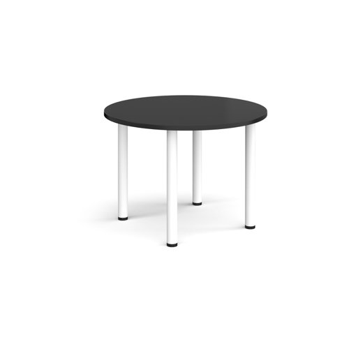 Circular white radial leg meeting table 1000mm - Black | DRL1000C-WH-BK | Dams International