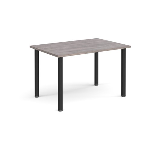 Rectangular black radial leg meeting table 1200mm x 800mm - grey oak