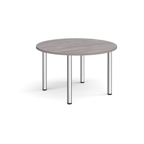 Circular chrome radial leg meeting table 1200mm - grey oak