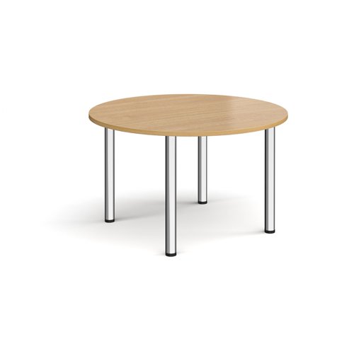 Circular Chrome Radial Leg Meeting Table 1200mm Oak