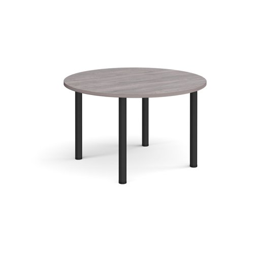 Circular black radial leg meeting table 1200mm - grey oak