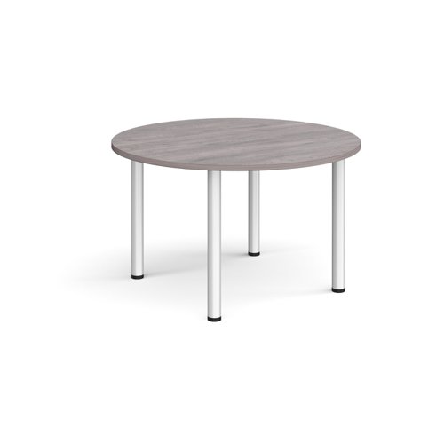 Circular silver radial leg meeting table 1200mm - grey oak