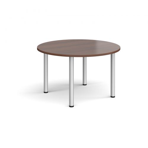 Circular silver radial leg meeting table 1200mm - walnut