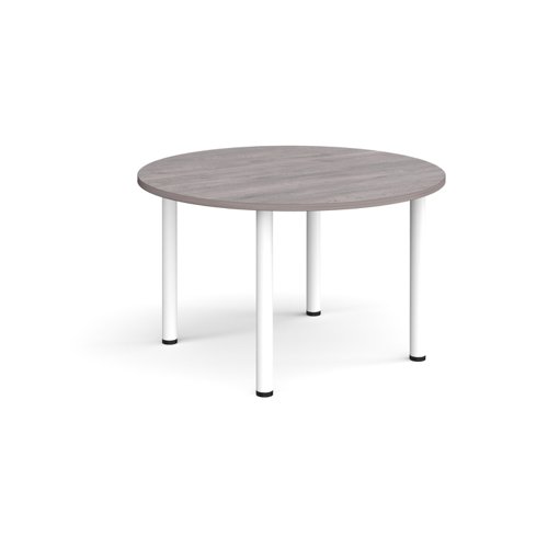 Circular white radial leg meeting table 1200mm - grey oak