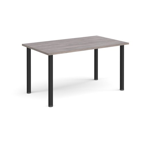 Rectangular black radial leg meeting table 1400mm x 800mm - grey oak