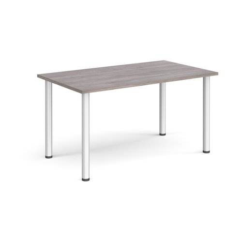 Rectangular silver radial leg meeting table 1400mm x 800mm - grey oak