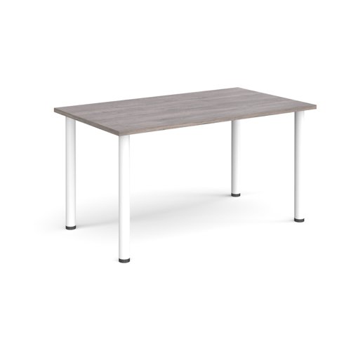 Rectangular white radial leg meeting table 1400mm x 800mm - grey oak