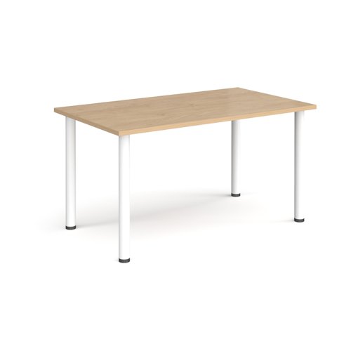 Rectangular white radial leg meeting table 1400mm x 800mm - kendal oak