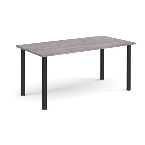 Rectangular black radial leg meeting table 1600mm x 800mm - grey oak
