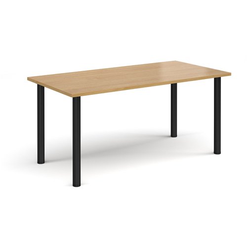 Rectangular black radial leg meeting table 1600mm x 800mm - oak