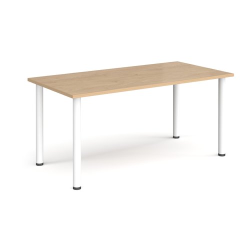 Rectangular white radial leg meeting table 1600mm x 800mm - kendal oak