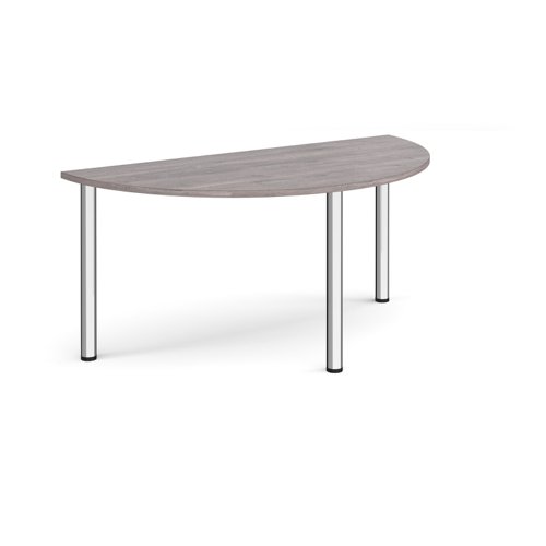 Semi circular chrome radial leg meeting table 1600mm x 800mm - grey oak